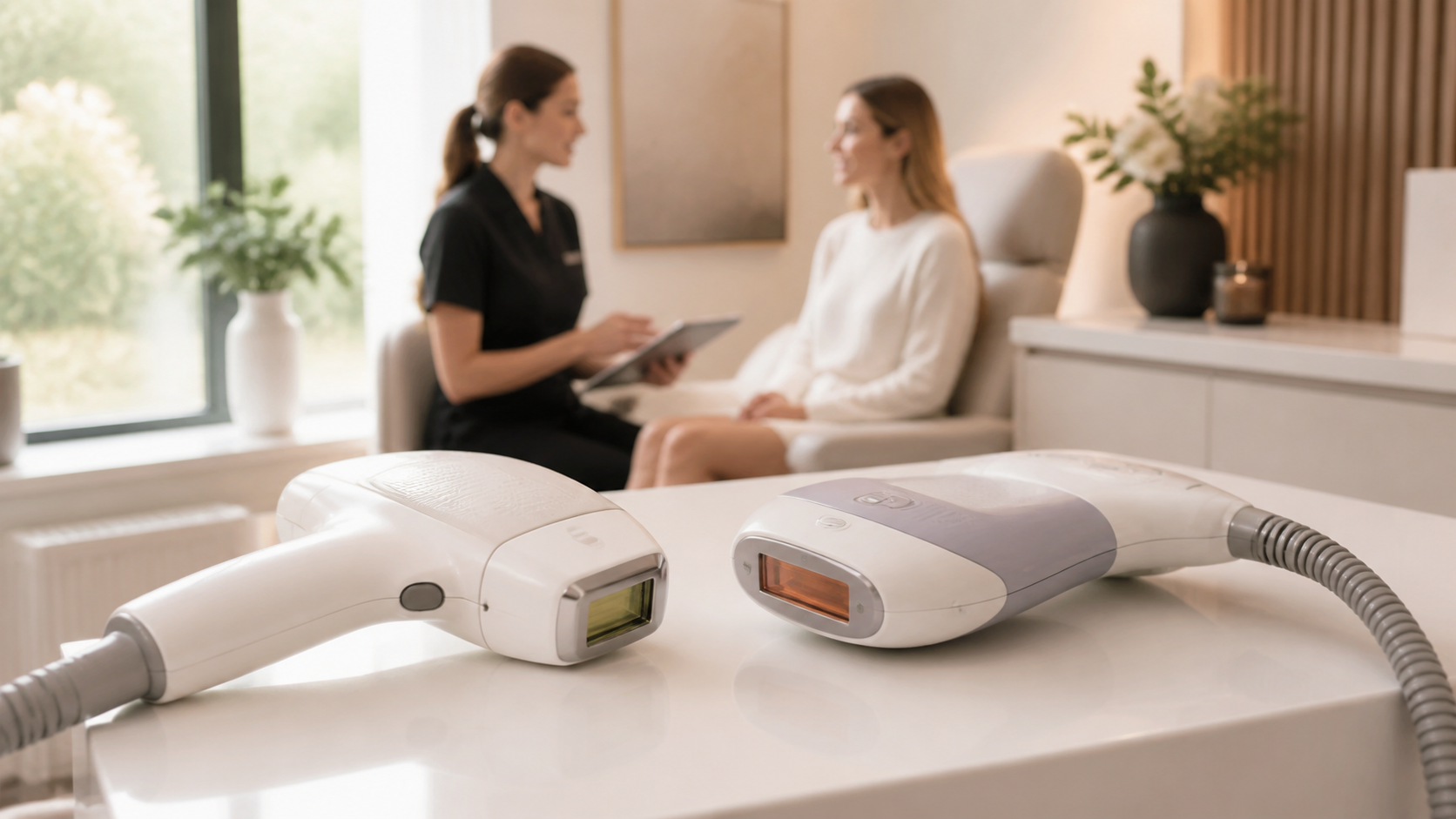 Practitioner explaining laser and IPL hair removal options during a Bournemouth consultation